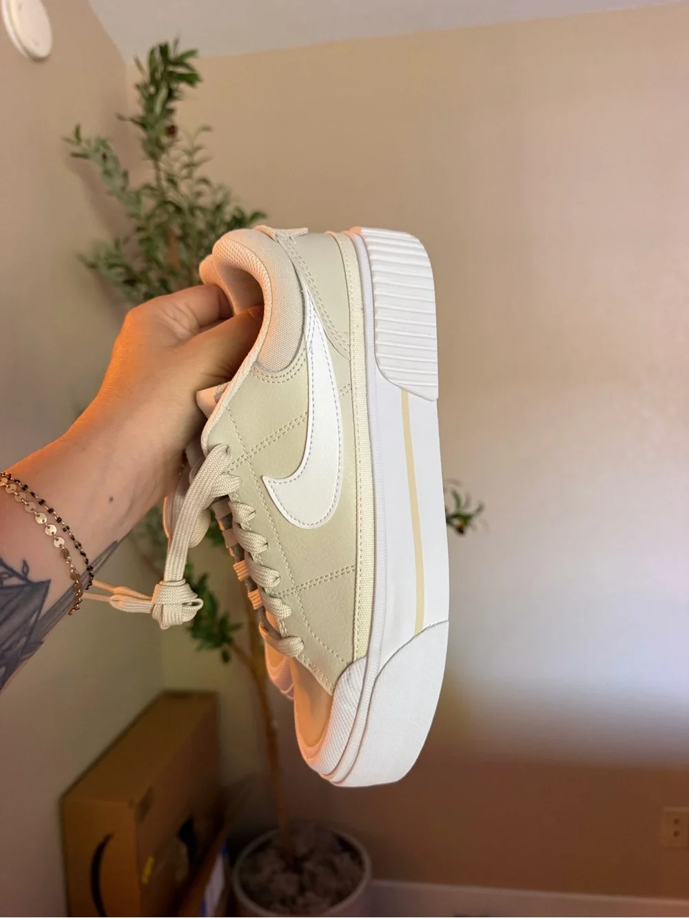 Nike Women’s Low-Top Sneakers in Beige and White